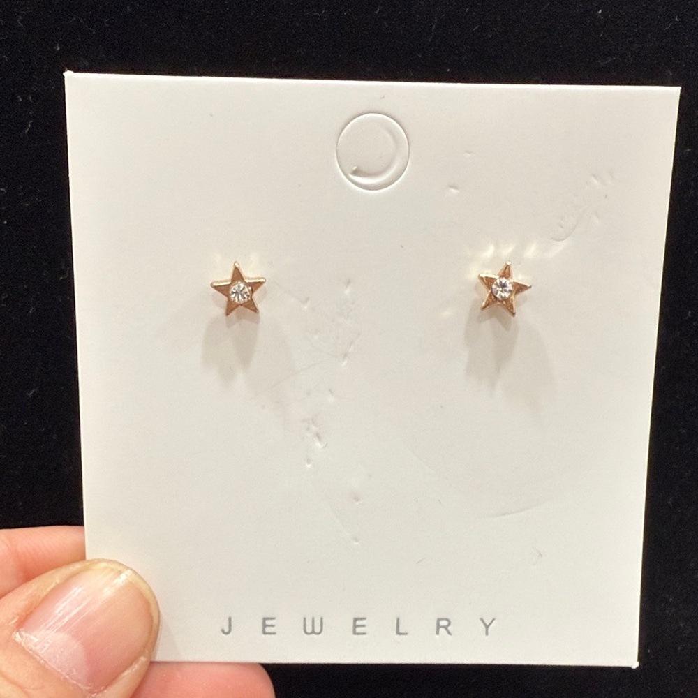Gold Star Earrings with Crystal Accent